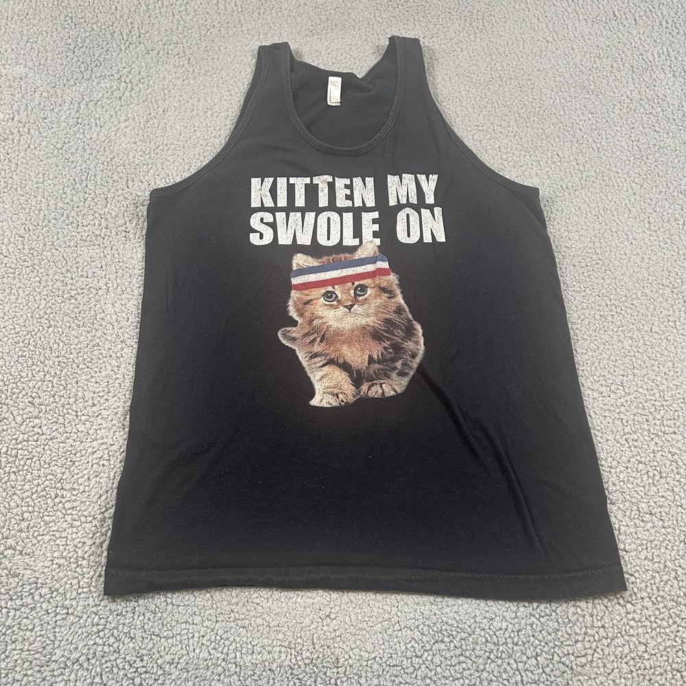 Tank Top Mens Medium Black Graphic Kitten My Swole On Funny Cat Gym Workout